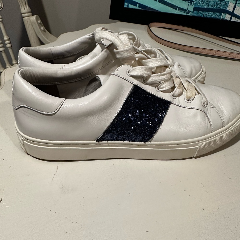 Tori Burch white and navy glitter sneakers size 10